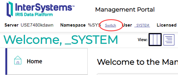 Option in the Management Portal that switches the namespace
