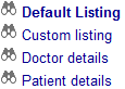 List of detail listings, named default, custom doctor details, patient details