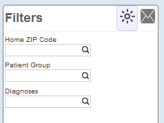 The Filters worklist, showing filters for Home ZIP Code, Patient Group, and Diagnoses.