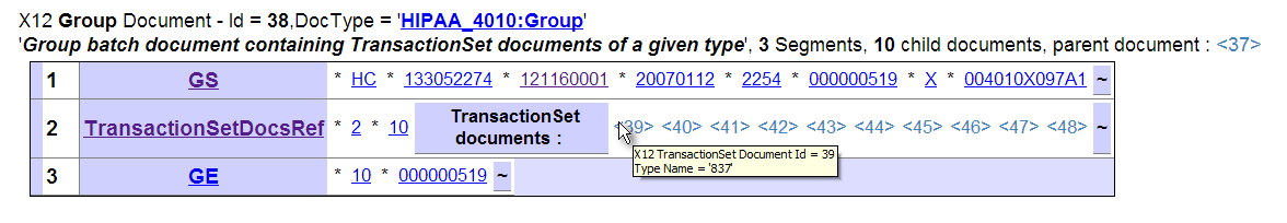 ASC Document Viewer page for a HIPAA_4010:Group document