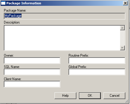 Package settings dialog showing fields which are described in the following table.