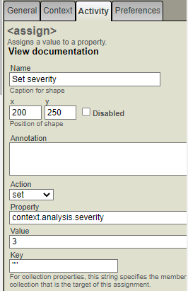 set property context.analysis.severity equal to 3