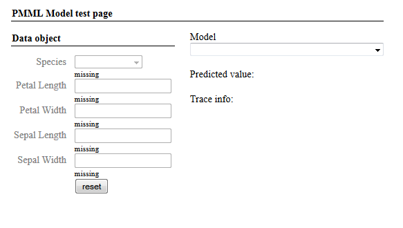 PMML Model test page that is empty