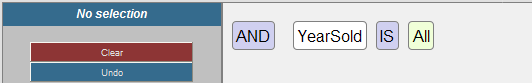 year sold selector, operator, and value field, with AND option to join to other conditions
