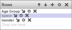Rows box with Age group, space, and gender items
