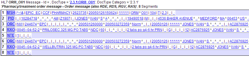 blue segments and elements when message matches the selected schema