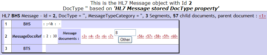 Entering 8 in the text box to navigate to the 8th child document. Selecting the Other button opens the 8th child document