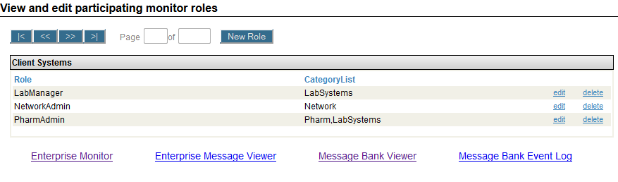 Enterprise Monitor Roles page displaying three roles, which a user can edit or delete