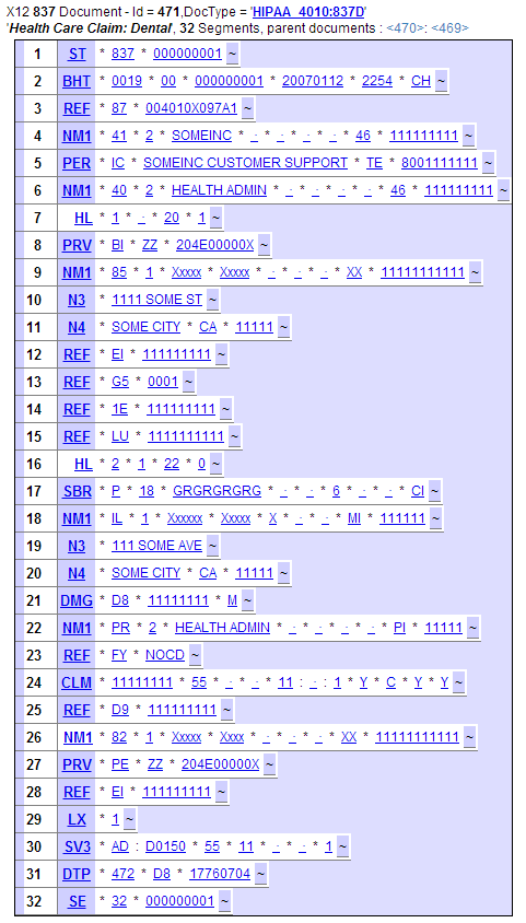 X12 Document Viewer page for a HIPAA_4010:837D document