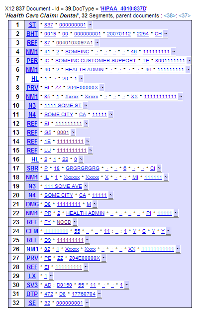 ASC X12 Document Viewer page for a HIPAA_4010:837D document