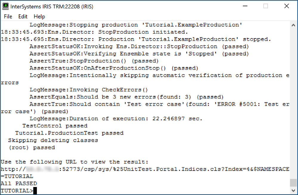 Terminal output that includes log messages and URL