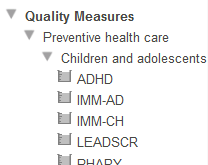 quality measures folder expanded to show quality measures in preventative health care group