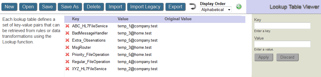 Lookup Table Management Portal page