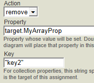 The action is remove for target.MyListProp and the Key field is key2 .